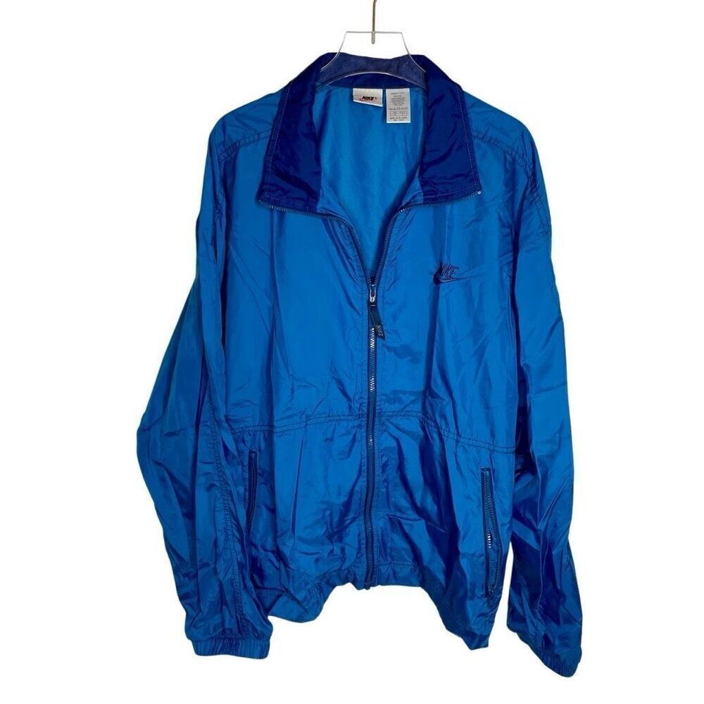 VTG 90’s Nike Full Zip Windbreaker Jacket Teal Navy Blue Nylon Zip Size Medium M